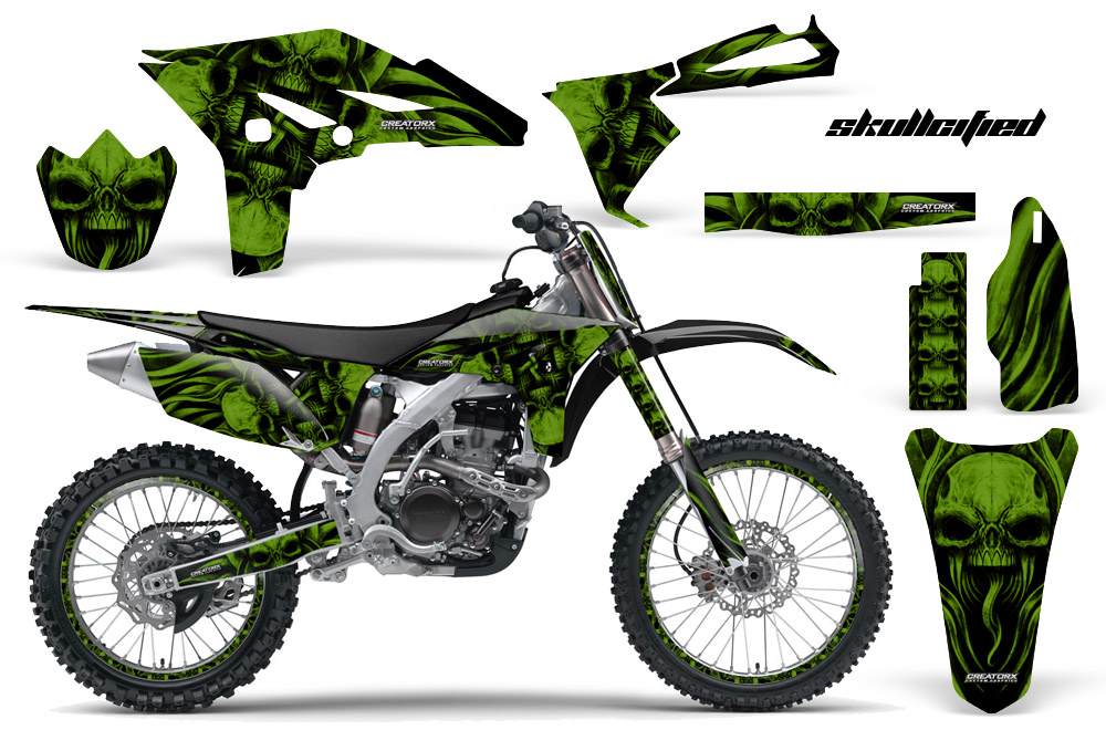 Yamaha YZ250F 2010-2012 Graphics Kit Skullcified Green Black NP Rims